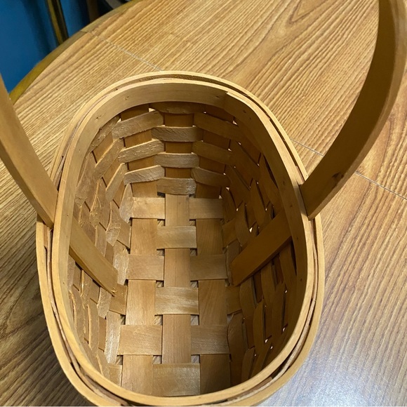 Boho Woven Split Wood Basket with handle - Picture 2 of 8